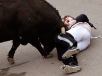 В Испании бык снял с посетителя корриды штаны (видео)